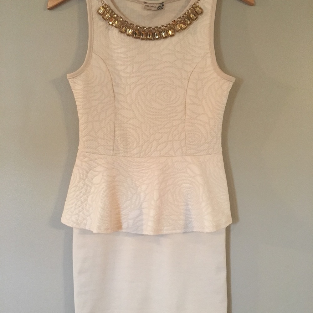 Cream Fitted Peplum Mini Dress