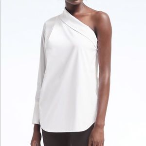 Banana Republic white poplin one-shoulder shirt