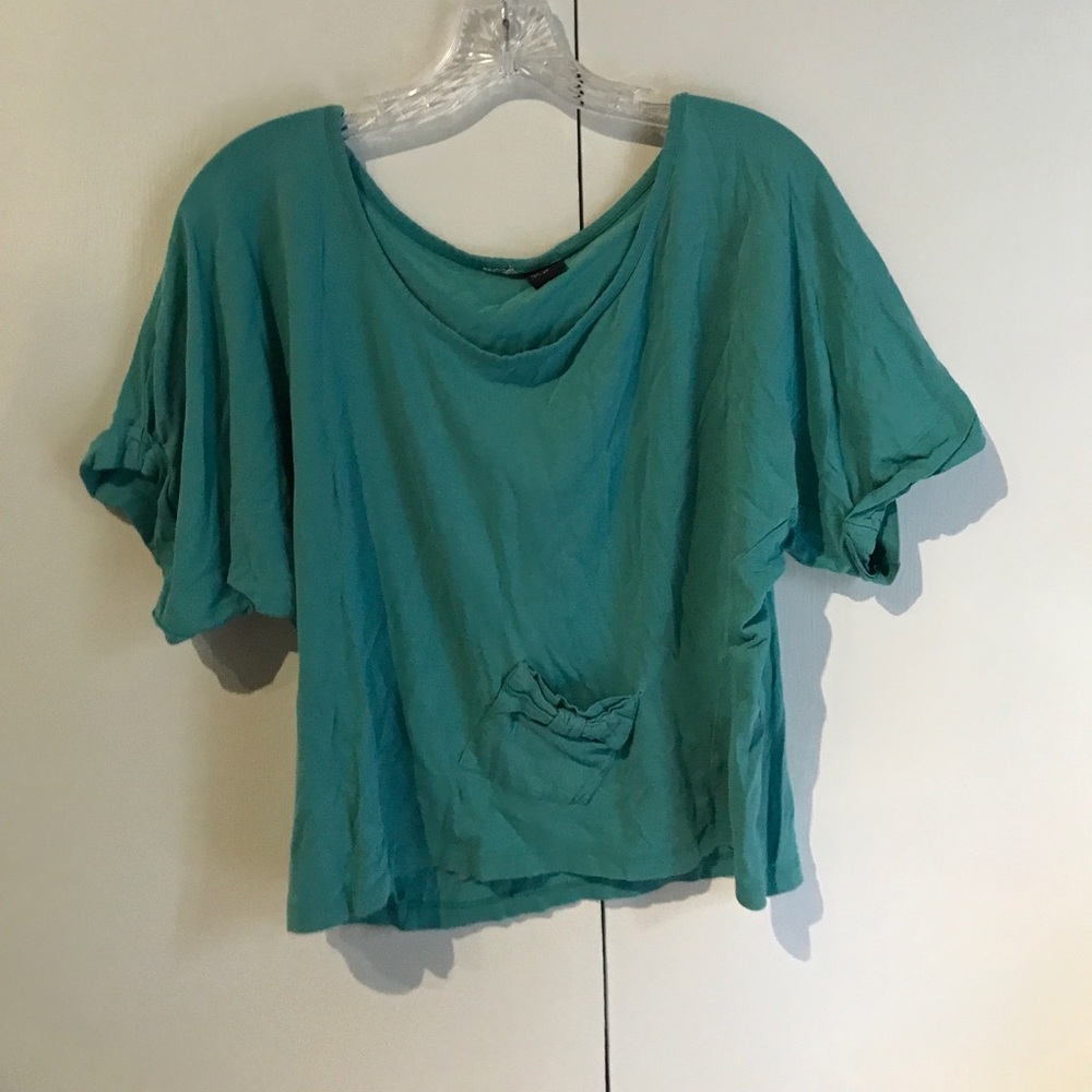 Teal top with bow on front
