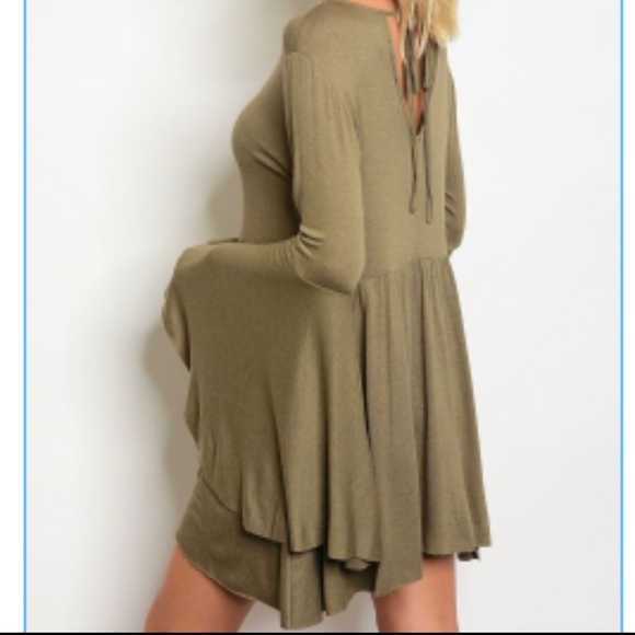 LAST 1: Olive Green Bell Sleeve Dress - Picture 2 of 5