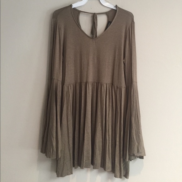 LAST 1: Olive Green Bell Sleeve Dress - Picture 3 of 5