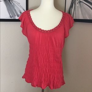 DKNY Flutter Sleeve top with Beaded neckline