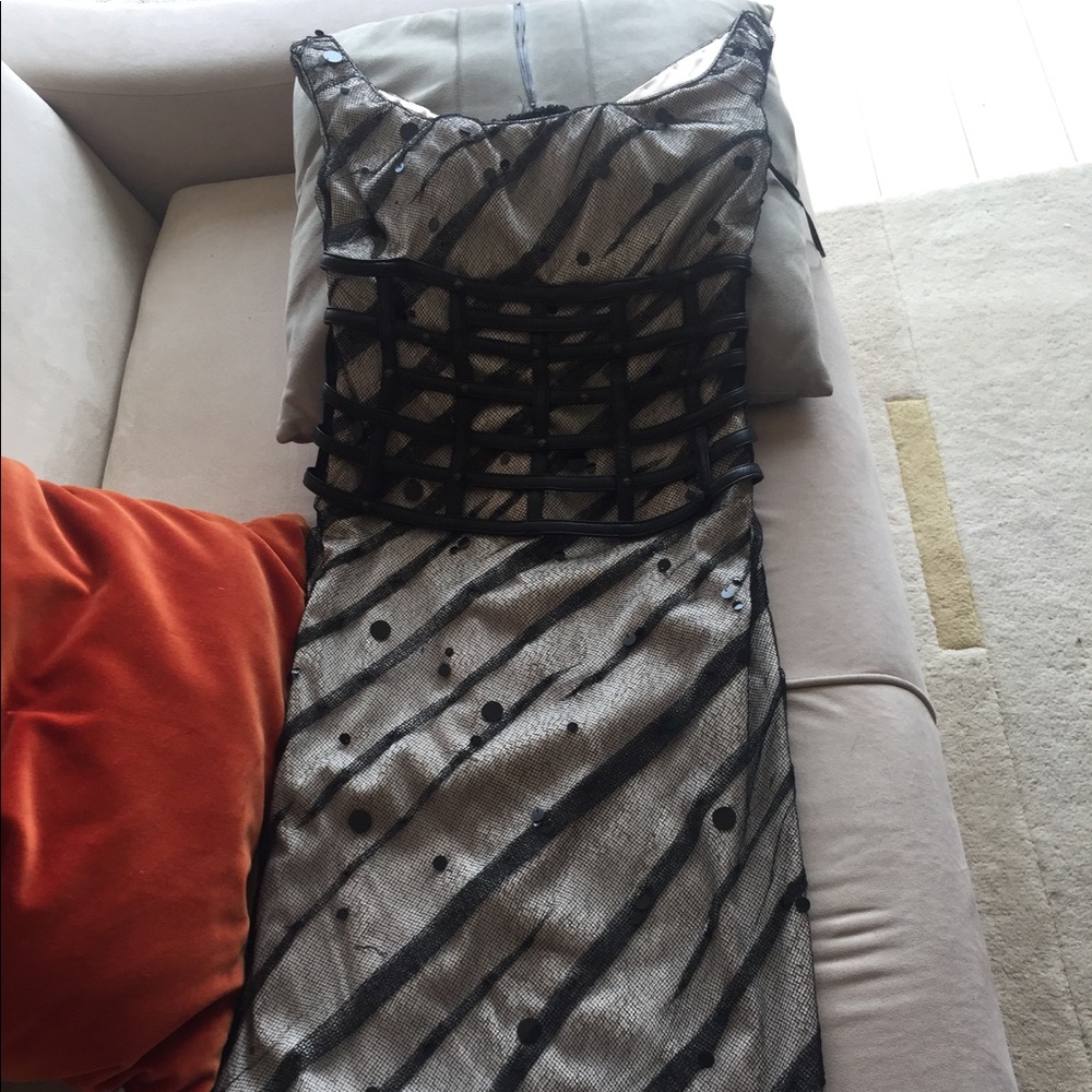 Mandalay Black Gray Lace dress with & Leather. 6