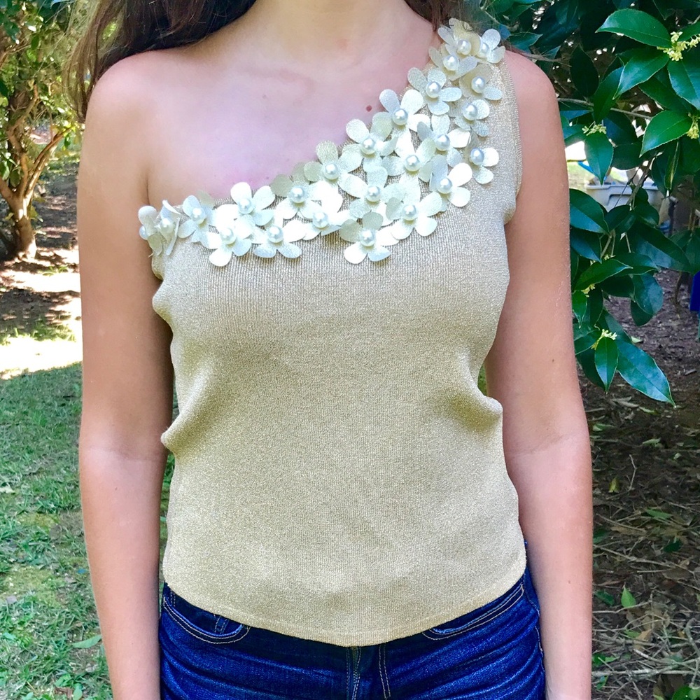 Dressy Gold One-Shoulder Top