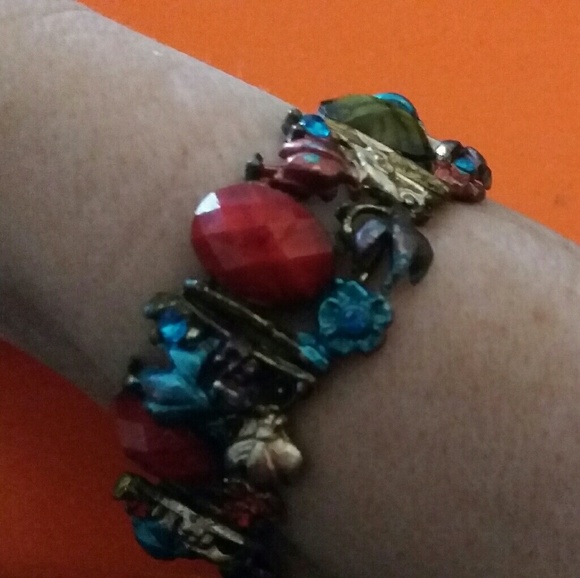 Fun jewel tone art deco vintage look bracelet - Picture 2 of 4