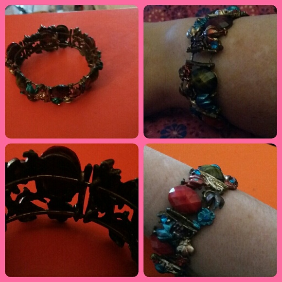 Fun jewel tone art deco vintage look bracelet - Picture 4 of 4