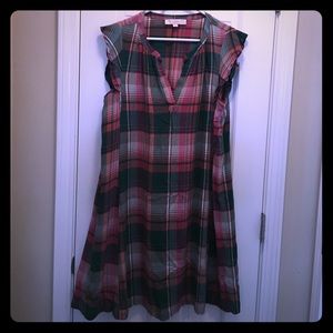 Cute LOFT plaid ruffle sleeve dress