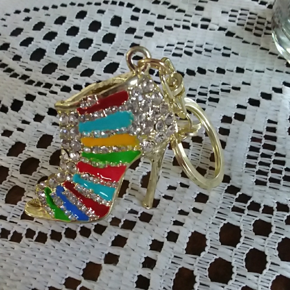 Multi color rhinestone high heel key chain