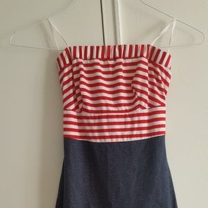 Denim blue, red and white, dress for summer.