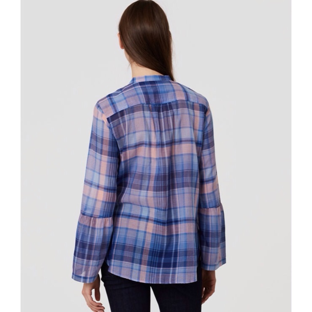 Ann Taylor LOFT Plaid Bell Sleeves Softened Shirt - Picture 2 of 3