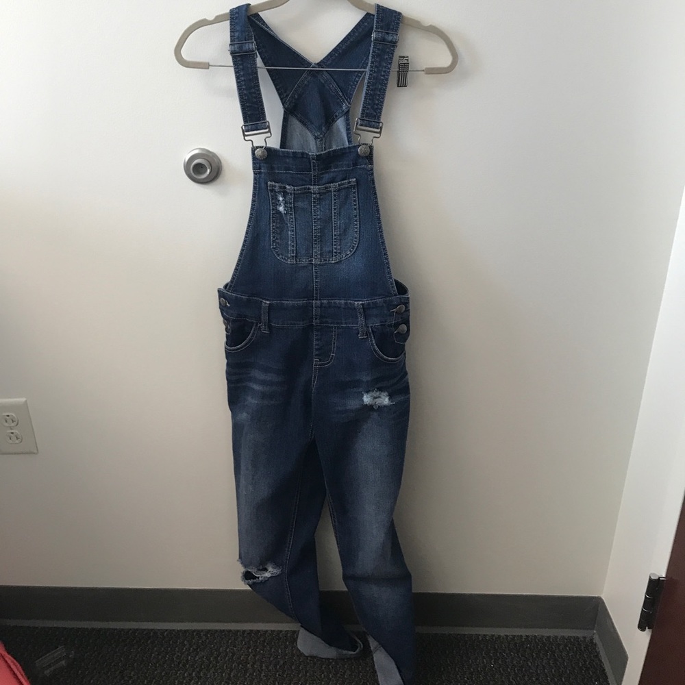 Dark wash overalls