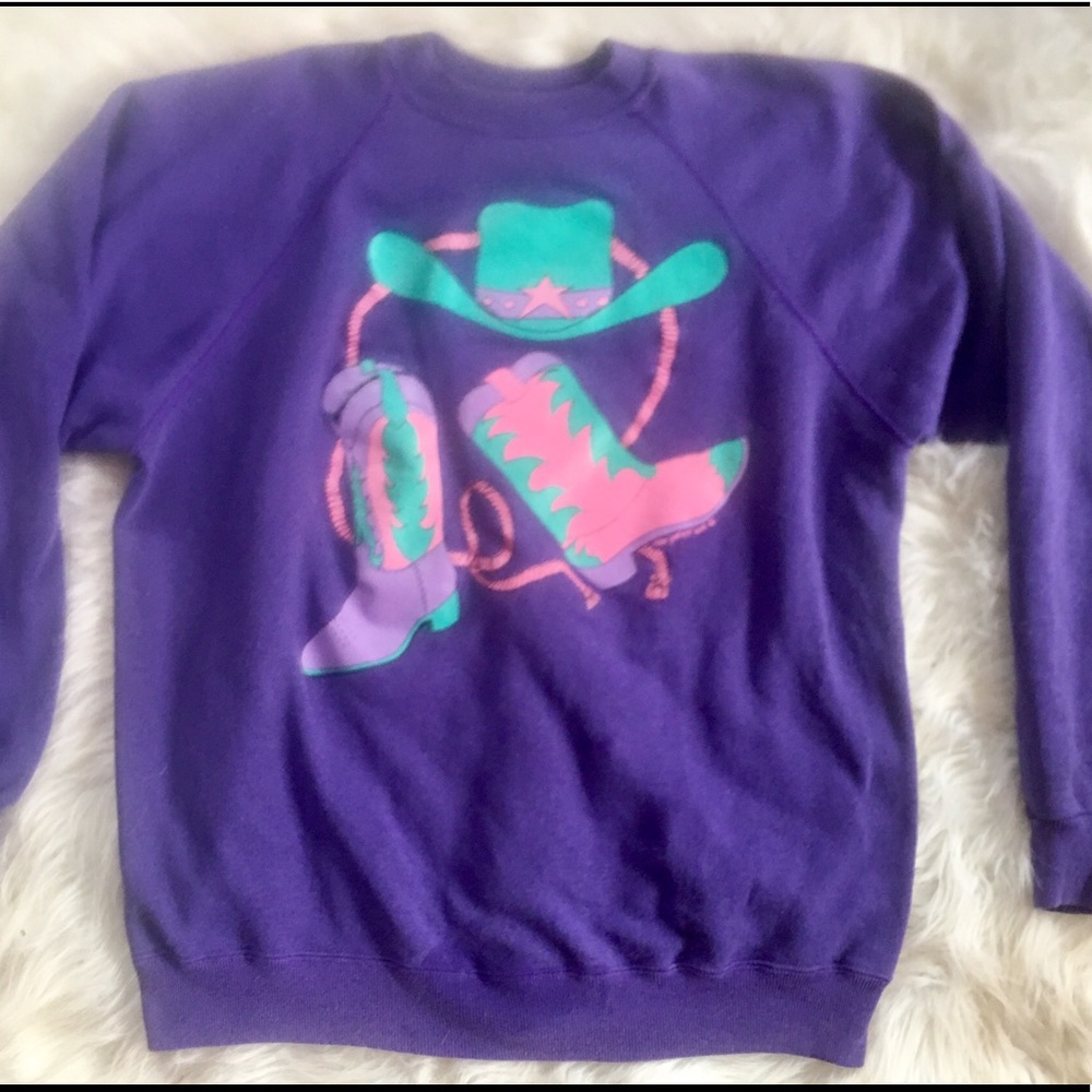 Vintage Purple Cowgirl Boots Sweatshirt Sz XL