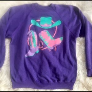 Vintage Purple Cowgirl Boots Sweatshirt Sz XL