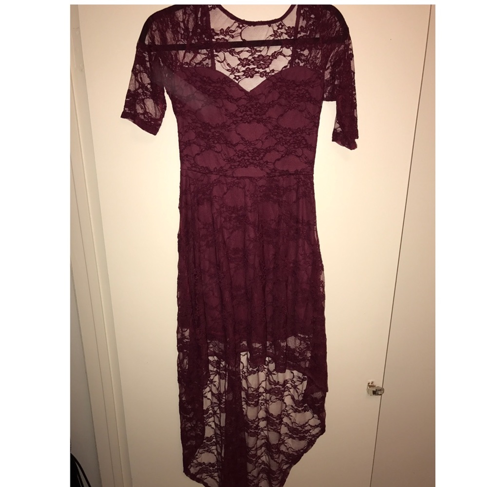 Hi lo hem burgundy lace dress Perfect ! Sz M Lulus