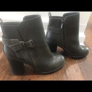 Charcoal gray heeled booties
