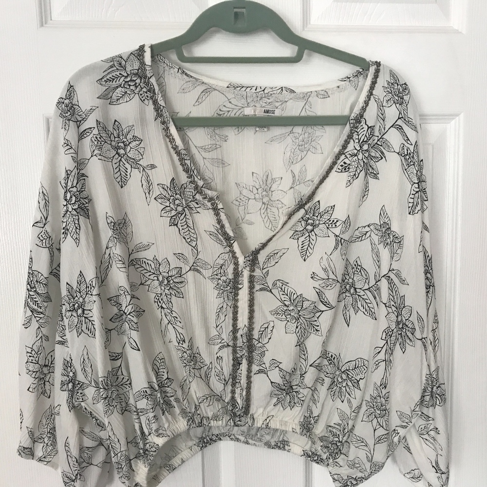 Amuse Society Floral Top with Bead Embellishment