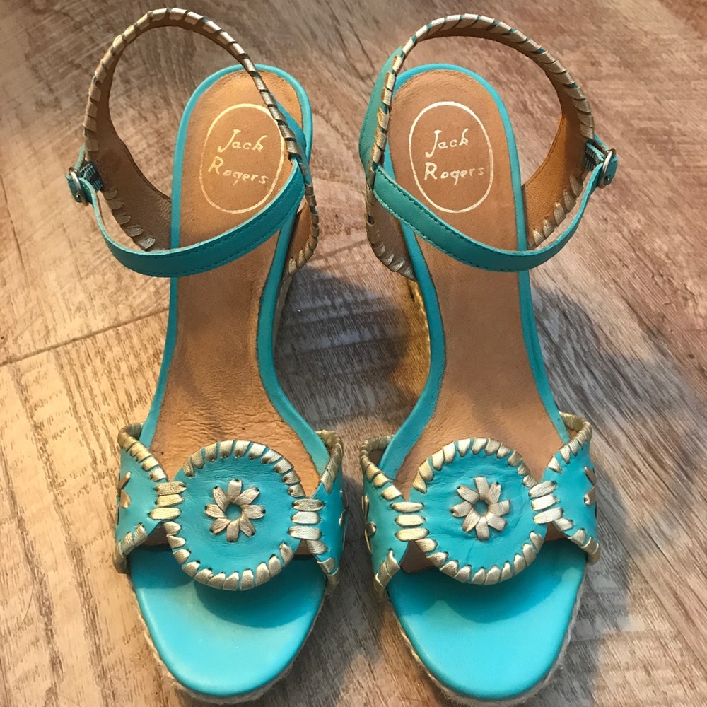 Teal & Gold Jack Roger Wedges!!