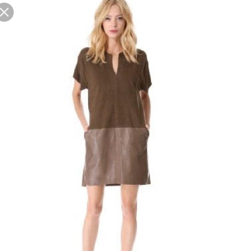 Vince Brown Suede Leather Pocket Shift Dress