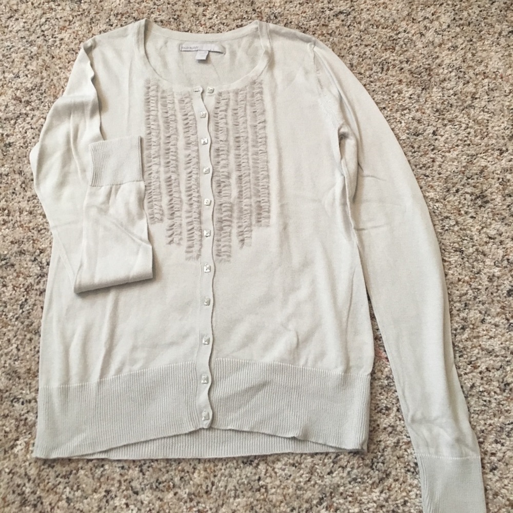 Gray cardigan with tulle ruffle detail