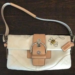 Coach White Signature Bee Shoulder Bag