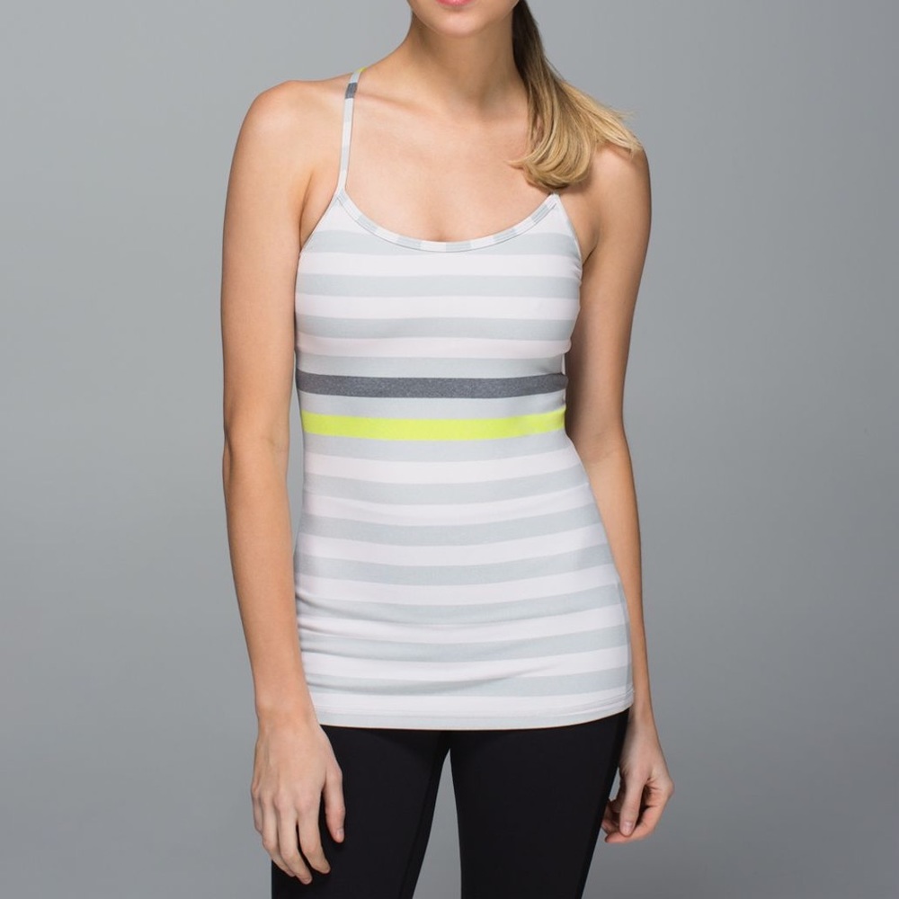 Lululemon Power Y Tank Striped  Gray Yellow