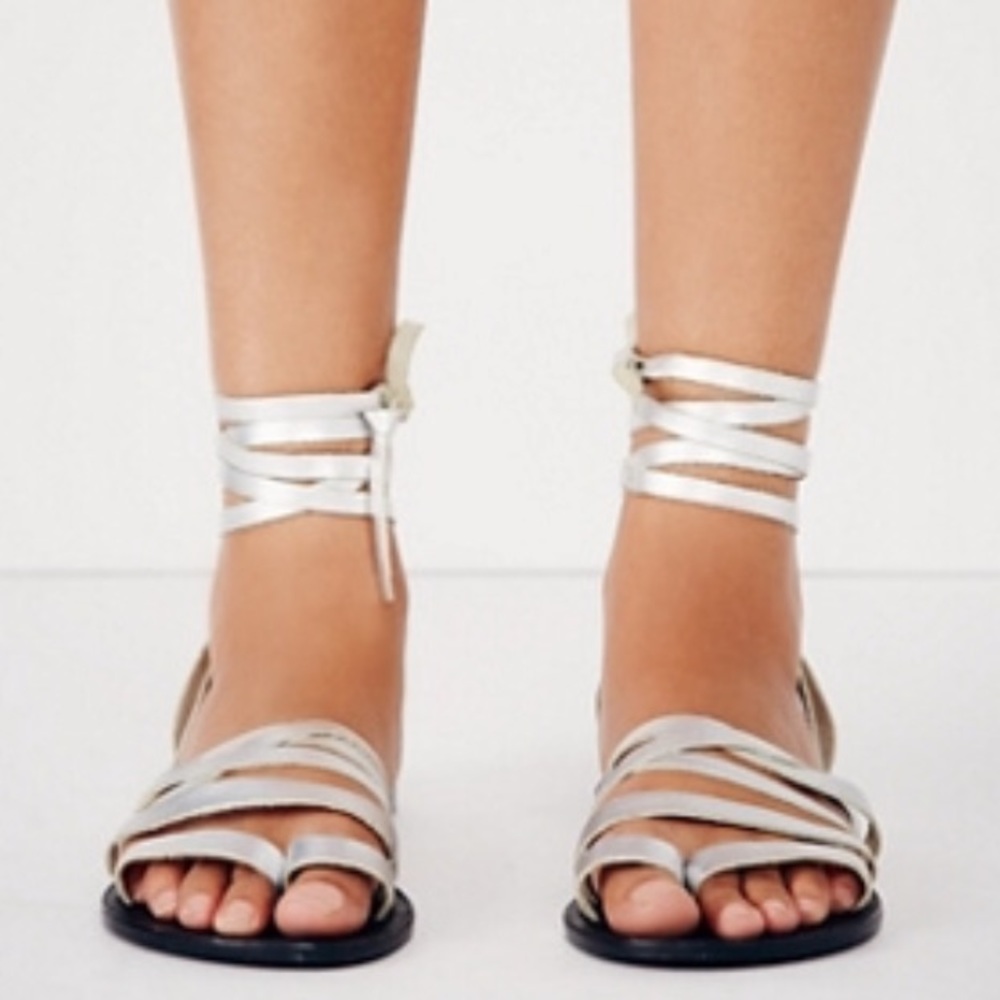 Free People silver lace up flats