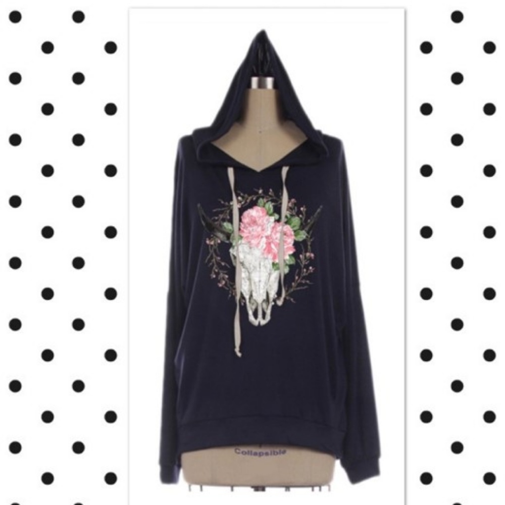 Floral & Bull Long Sleeve Hoodie