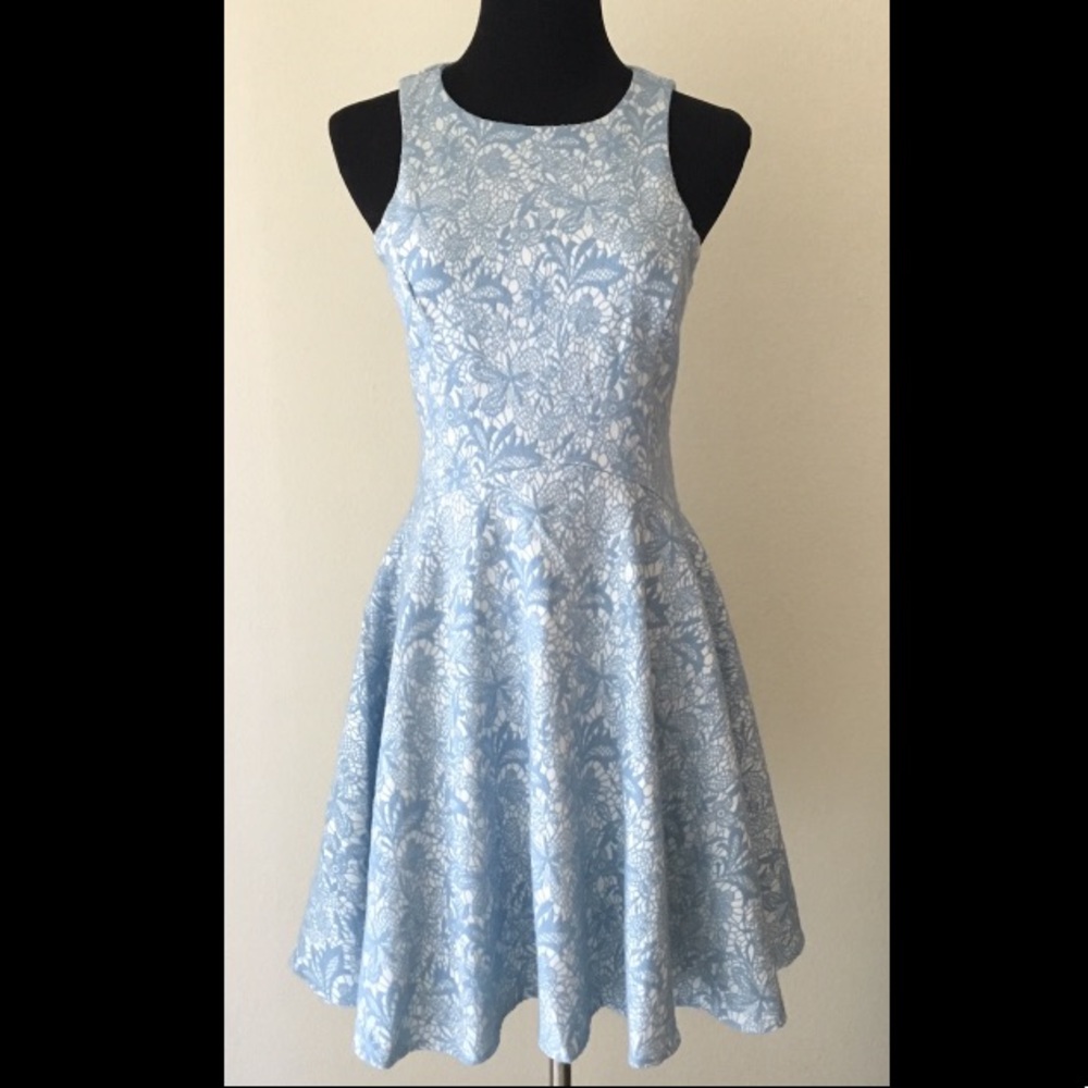 Women's white and light blue embroidered dress