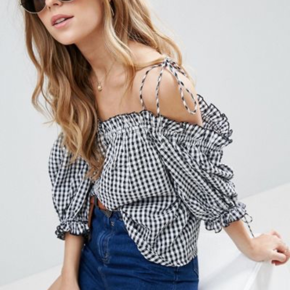 ASOS Cold Shoulder Tie Cami Top in Gingham