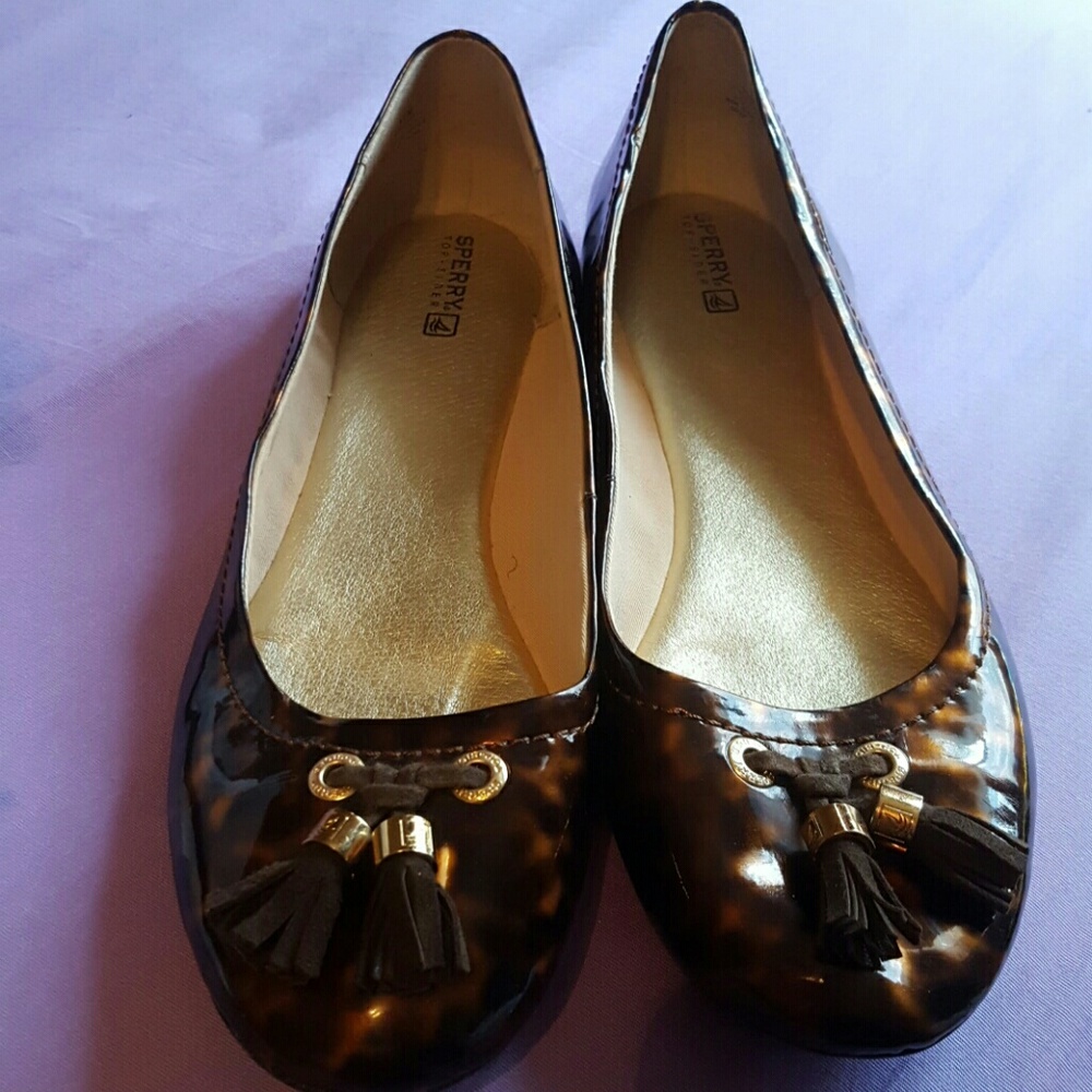 Women Sperry Bliss Patent Tortoise Flats Sz 11M
