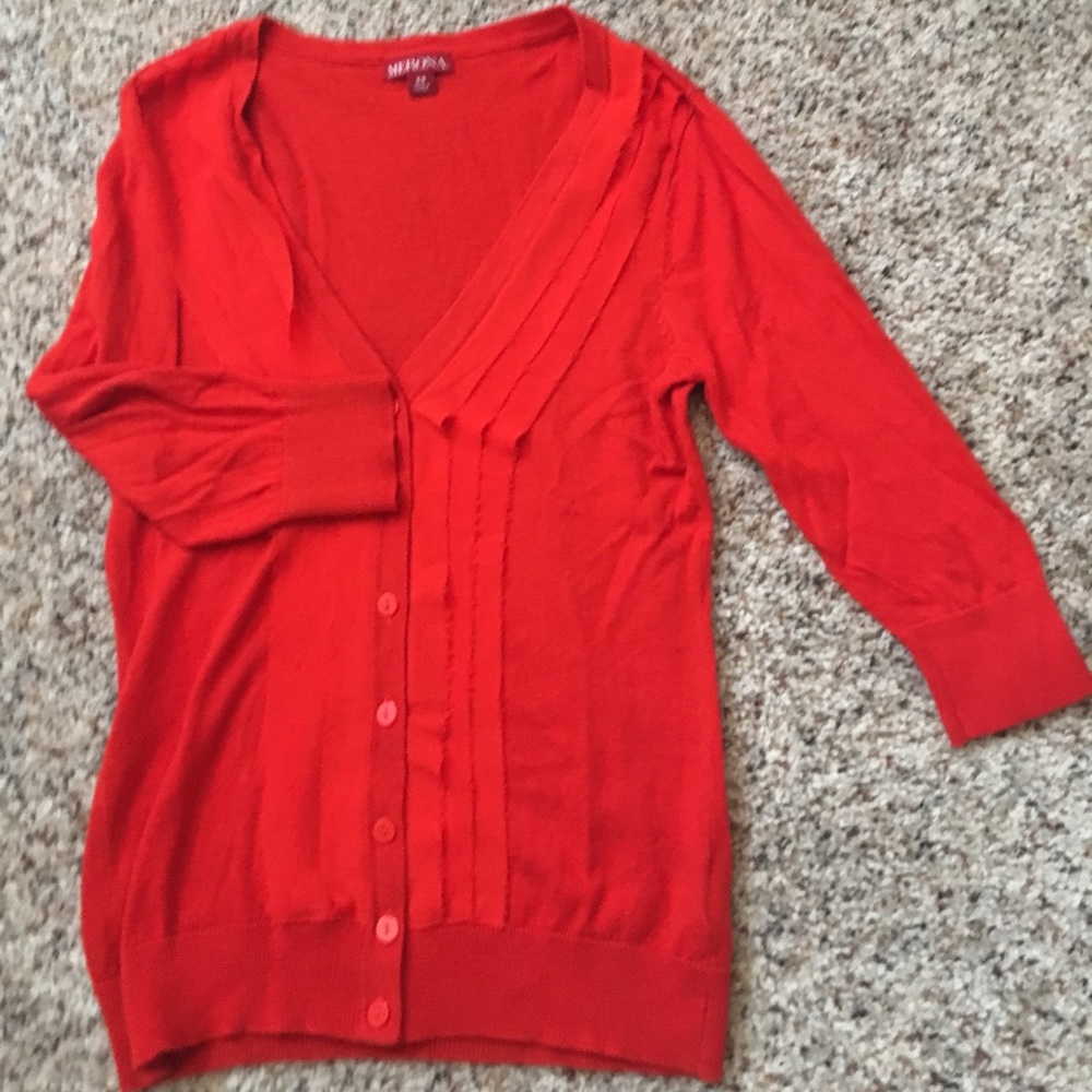 Red-orange cardigan with organza details