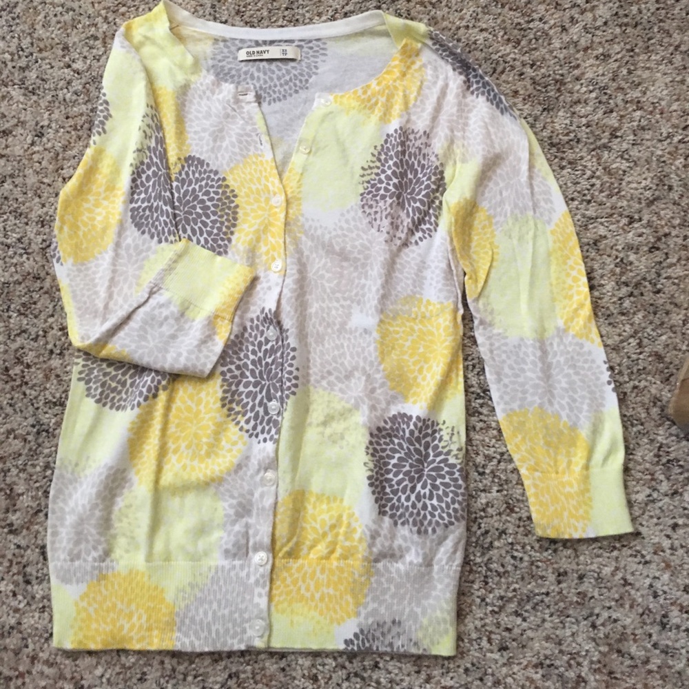 Yellow and gray floral cardigan