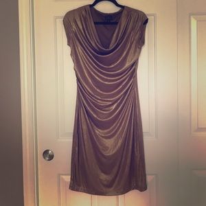 Worthington Metallic Gold Ruched Cowl Neck Dress