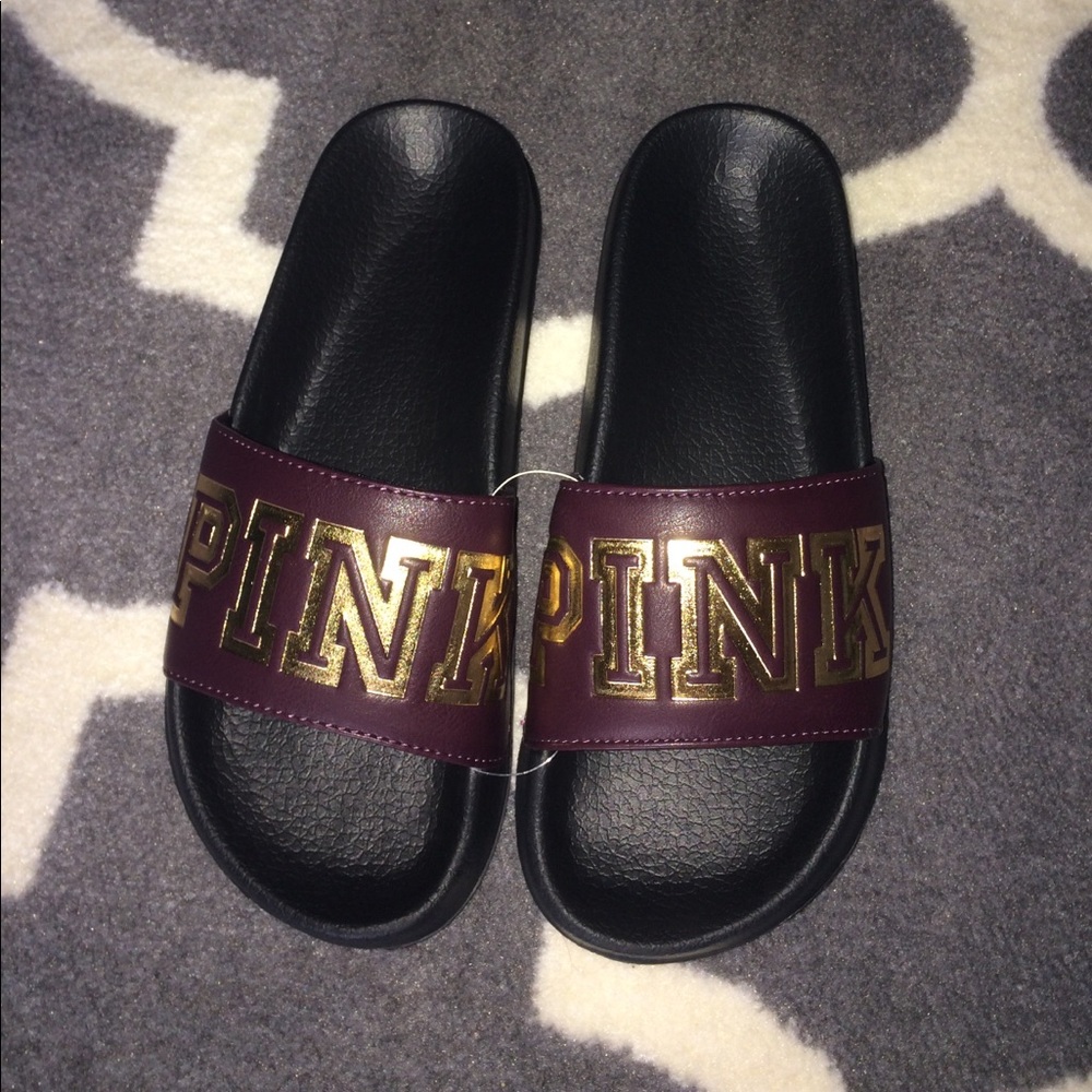 New 'PINK' burgundy and gold slides