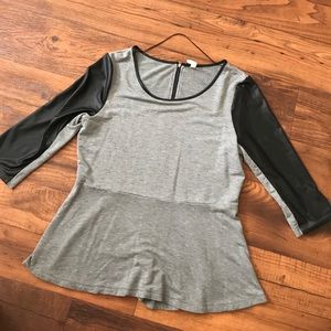 Peplum Top with Pleather Sleeves