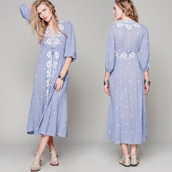 Embroidered Fable Maxi DRESS Floral Blue Black - Picture 2 of 8