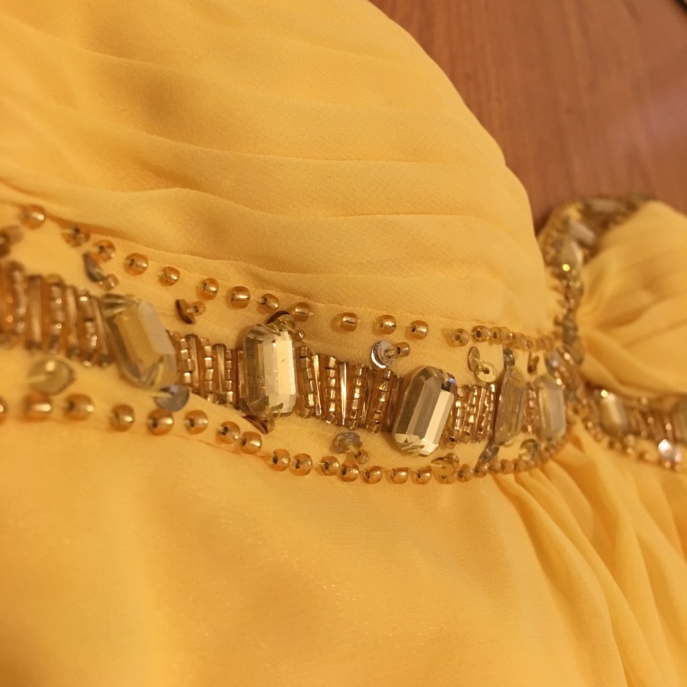 Caché strapless long yellow dress