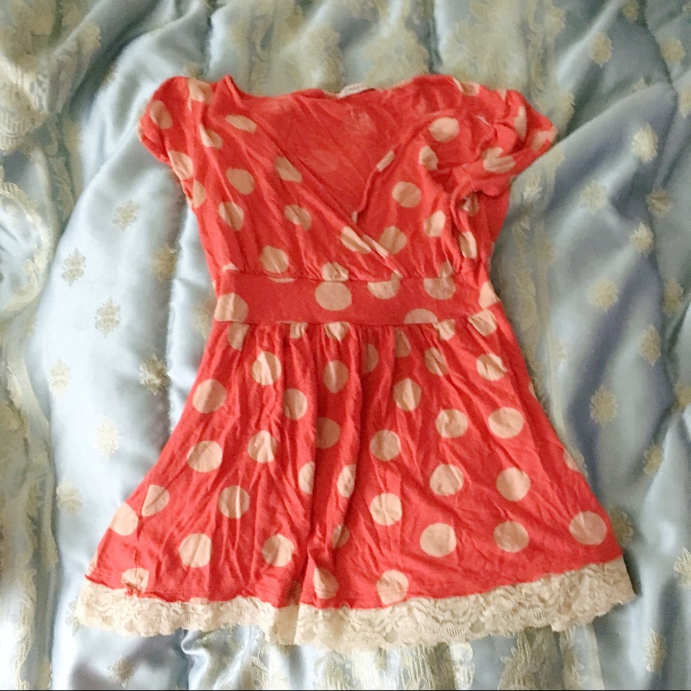Flattering Red Polka Dot Empire Waist Top, XS