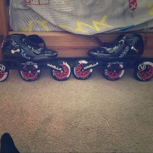 Vanilla black and white and red racing skates