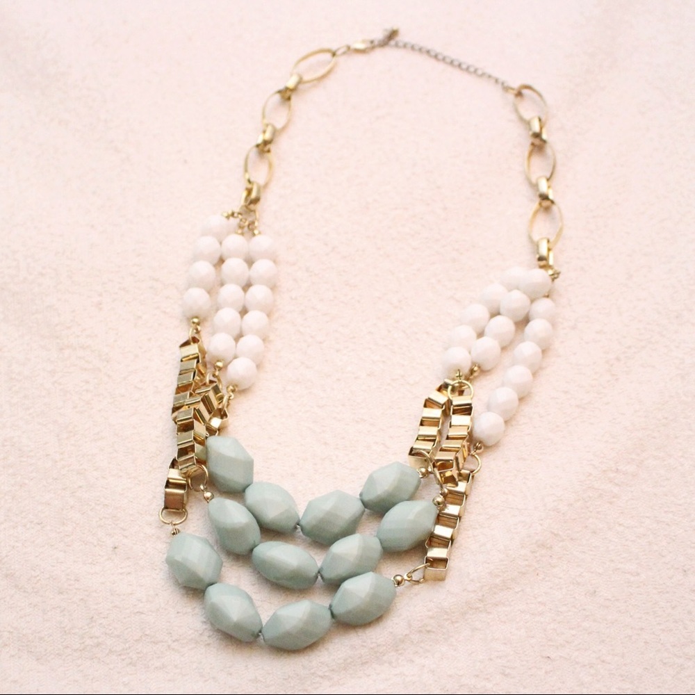 Chunky Gold and Teal Layered Statement Necklace