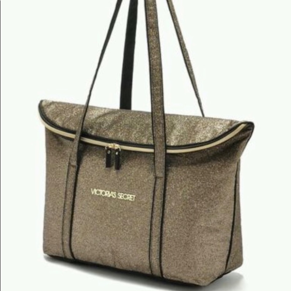 NWT Victoria's Secret large gold glitter tote