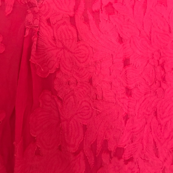 Cynthia Rowley Semi-Sheer Red Lace Overlay Blouse - Picture 2 of 3