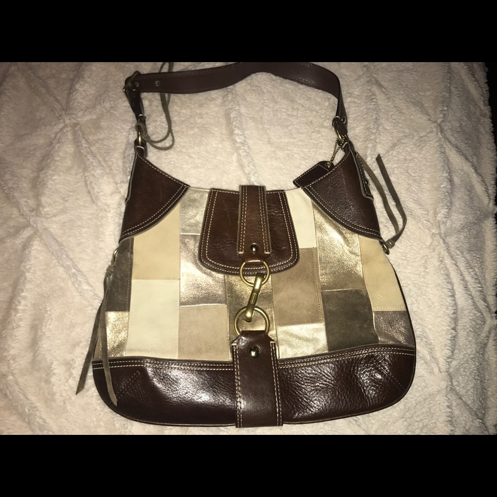 COACH Suede and Patchwork Shoulder Purse