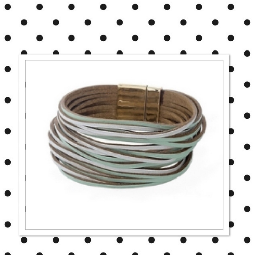 Mint/White/Gold Faux Leather Multi Strand Bracelet