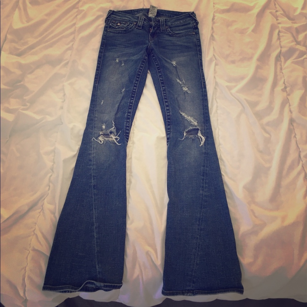 True Religion jeweled flap pocket boot cut jeans