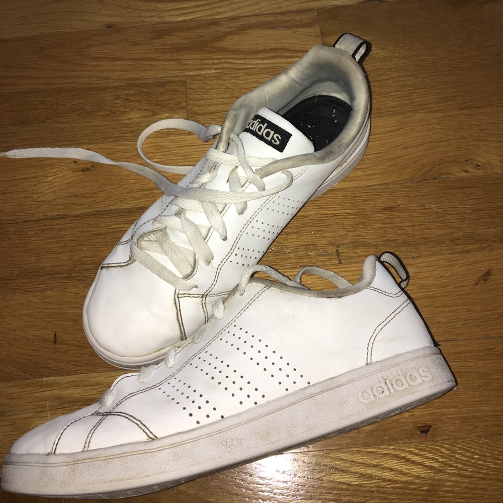 Adidas low top all white sneakers