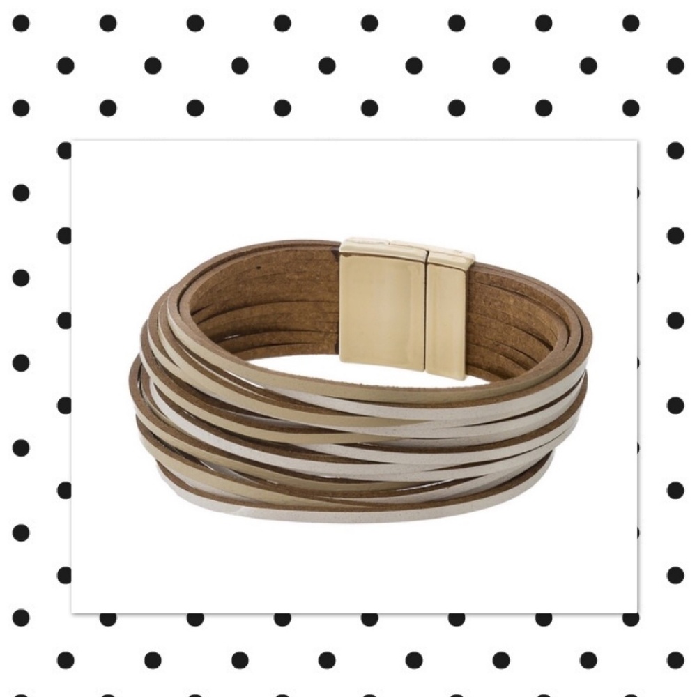 Ivory/Gold Faux Leather Multi Strand Bracelet