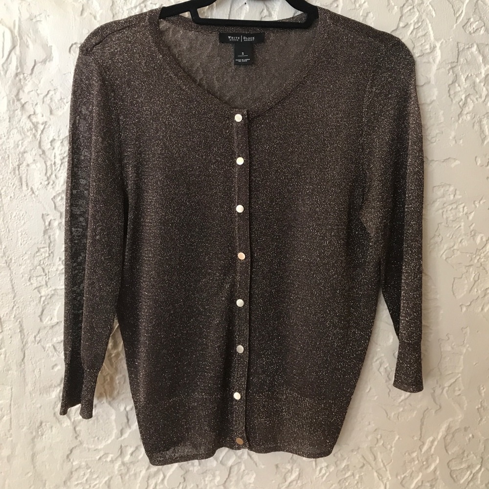 Brown and shimmering gold cardigan with snap ftont