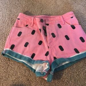 High waisted watermelon shorts