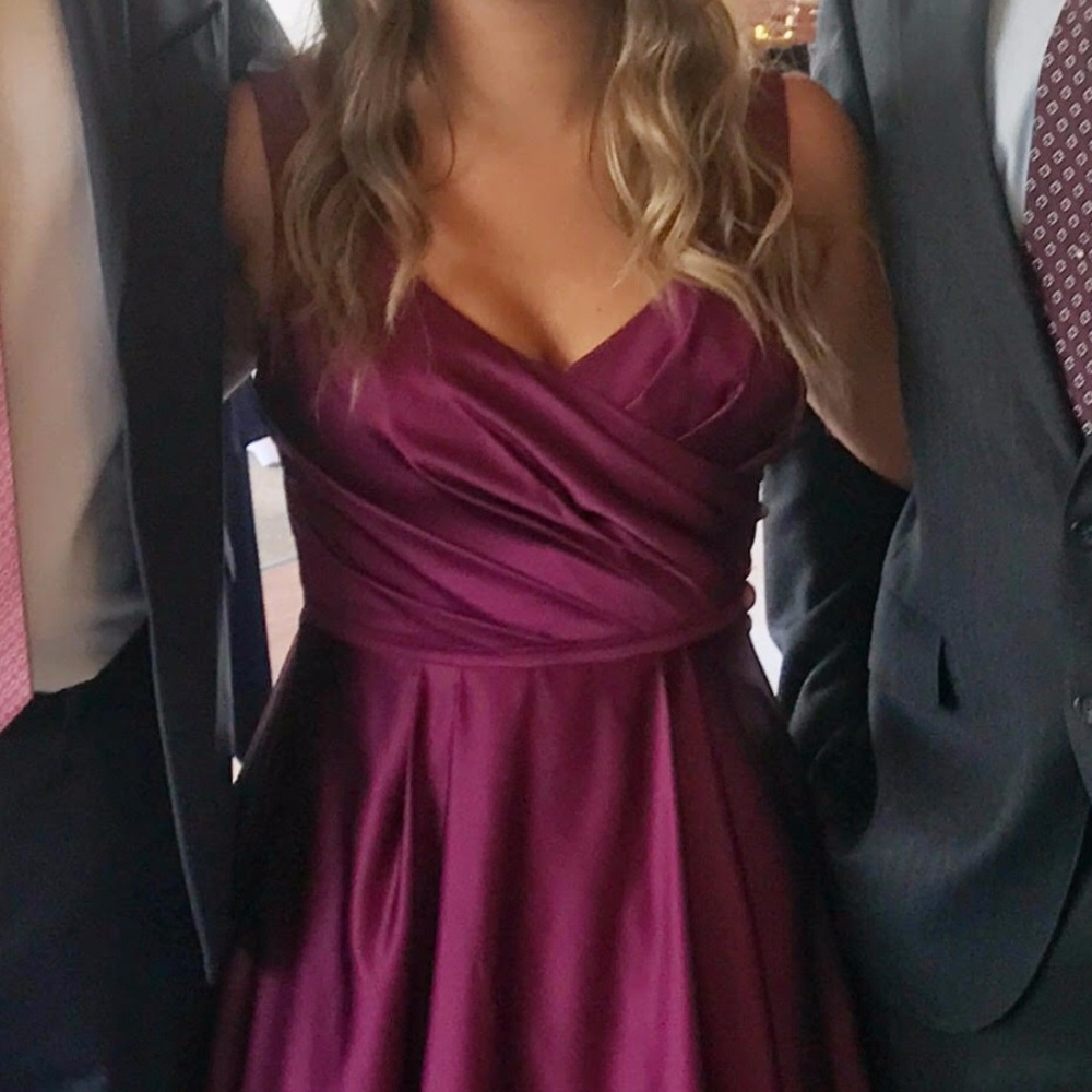 Satin Sangria Long Ball Gown